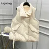 Lagrabogy Vinter Oversize Vit Duck Down Vest Kvinnor Coats Kvinnlig Stor Ficka Waistcoat Höst Puffer Jacka Loose Parkas 211105