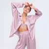 HiLoc primavera Satin Sleepwear Donna Pigiama Solid Home Suit Set Pigiama femminile Allentato Basic Due pezzi Elegante Lounge 210809