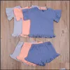 Ensembles de vêtements bébé enfants bébé, maternité enfant fille manches courtes shorts à volants décoration décolleté bandage été goutte livraison 2021 gtwcz