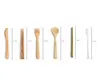 Set di stoviglie portatile bambù naturale paglia cucchiaio forchetta coltello bacchette spazzola per la pulizia utensili da cucina set di posate WB305
