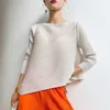 DEAT Plised T-shirt Kobiety Nieregularny Hem Okrągły Kołnierz Pełna Sweter Pullover Top Casual Styl Loose Lato Moda XQ373 210722