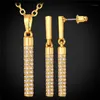 Earrings & Necklace Kpop Crystal Set For Women Pendant Cylinder-Pattern Trendy Rhinestone Gold/Silver Color PE202