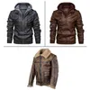 Moda homens motocicleta pu casaco outono inverno jaqueta de couro falso colarinho de pele zipper outerwear macho roupas 211126