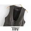 TRAF Gilet moda donna monopetto a quadri Vintage senza maniche con linguetta posteriore Gilet femminile Cappotto Chic Top 210415