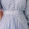 İlkbahar Yaz Kadın Maxi Parti Elbise Bayanlar Uzun Kollu Dantel Tığ Zarif Lady Vintage Pileli Robe Femme 210514