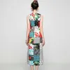 صيف أزياء المرأة المدرج مصمم أكمام طباعة اللون كتلة خمر ميدي اللباس عطلة حزب vestidos 210601