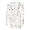 Y2K Heart Print Mini Dress Streetwear Stropless Backess White With Gloves Sexig Off Shoulder Party