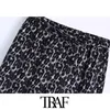 Traf Women Fashion Leopard Print Side Pockets Pants Vintage High Elastic Waist Drawstrings Female Ankelbyxor Mujer 210415