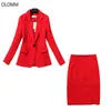 High-quality fabric women's professional skirt suit Slim Feminine Red Blazer Casual half body bag hip office 210527