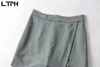 une pièce gris paquet hanche jupe femmes vintage décontracté all-match taille haute irrégulière split mini jupes été 210427