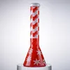 크리스마스 스타일 스트레이트 튜브 물 담뱃대 큰 봉지 얼음 핀치 두꺼운 유리 비커 봉수 파이프 18.8mm 여성 합동 WP21102