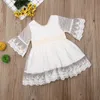 Spring Girls Bridesmaid White Dress Baby Toddler Kids Knee-Length Fashion Party Lace Long Sleeve Bow Wedding Princess Dresses Q0716