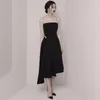 Twotwinstyle Party Black Patchwork Pearl Dress for Women Strapless High Waist Oregular Hem Sexiga Klänningar Kvinna Sommar 210517