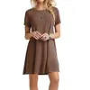 Kobiety Summer Casual Boho Beach Suknie Kobiet O-Neck Party Letnia Sukienka Z Krótkim Rękawem Luźna Mini Dress Mini Swing T-shirt Dress