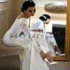 Vestido de casamento simples de cetim de cetim com laço 2021 manga longa varrer treinar país boho vestidos de noiva para as mulheres ver através do vestido de noiva Robe de Mariée Vestido Novia