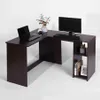Corner Computer Desk L-Shaped Home Office Furniture Workstation Writing Study Table with 2 Storage Shelves and Hutchesa44