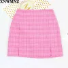 Streetwear Pink Tartan A-Line Skirt High Waist Split Mini Harajuku Korta Slim Plaid Kjolar Kvinnor 210520