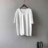 Sommar Koreanska Lös T-shirt Tees Kvinnor Kortärmad O-Neck Splitting Tops Pullover Casual Fashion Solid Kvinna T-shirt 210513