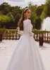 Elegant Satin Wedding Dresses Long Sleeve Lace Bride Gown Muslim Wedding Gown Covered Back Vestido de novia 2021291D