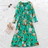 Spring Summer Autumn Women's Floral Dress Long Sleeve Loose Ethnic Style College Student Printed GD260 210506