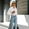 Lantern sleeve oversize white blouse women Office turn down collar ladies casual Spring high street poaket shirts 210414