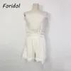 Vooridol van de schouder witte playsuit romper vrouwen backless boho strand zomer playsuit romper korte jumpsuit kleding 210415