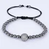 Pave CZ Ball Or Perlé Bracelet pour Hommes 4mm Cuivre Brins Perle Bracelets Tressés Bracelets Bijoux Faits À La Main