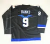 Nikivip Navire des États-Unis Adam Banks # 9 Mighty Ducks Hockey Jersey Hawks Team Film Hommes Cousu Noir Maillots de Qualité Supérieure