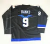 ABD'den Nikivip Gemi Adam Banks #9 Mighty Ducks Hokey Jersey Hawks Takım Film Erkekler Dikişli Siyah En Kalite Formaları