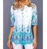 Plus Size 4xl 5XL Shirt Blouse Female Spring Tops V-neck Half Sleeve Lace Splice Print Boho Women shirt 210719