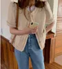 Women Vests Summer Korean Chic Temperament Round Neck Tassel Stitching Pearl Button Loose Puff Sleeve Tweed Coat 210514
