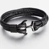 High Quality Men039s Titanium Steel Bracelet Black Personality Leather Woven Anchor Rope For Men Gift Charm Bracelets4917502