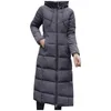 Kvinnors Down Parkas Womens Tjockad Overcoat Varm Vinter Hoodie Full Zipper Solid Färg Slim Lång Outwear Coat Jacka med Ficka