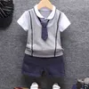 Boy Set Summer Cotton Baby Kid Clothing Formal Birthday Party Clothes Suit T-shirt+Pant+Tie 3Pcs Children's 210515