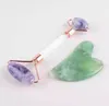 Jade Face Roller et Gua Sha Tool Gift Set Natural Stone Natural Purple ou Green Fluorite Facial Rouleaux Stracage Spa Acupuncture Eye Col Corps Body Beauty Health