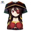 Megumin Konosuba Halloween cuello redondo camiseta 3D estampado verano Anime Hipster Harajuku camisetas de gran tamaño hombres mujeres ropa H47 X0621