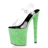 Sandales 20cm vert pôle danse chaussures discothèque rétro paillettes hauts modèles plate-forme femmes strip-teaseuse talons bout ouvert sexy fétiche