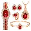 Armbandsur Crystal Rhinestones Watches Gift Set For Women Bridal Wedding Jewelry Box Set Luxures Bangle Ring Earring Necklace GiftsWrist