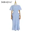 Patchwork plaid vrouwen jurk o hals korte mouw hoge taille ruche hit kleur elegante jurken vrouwelijke stijl 210520