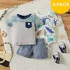 PstPat 3pcs Baby Boy Casual Tier Dinosaurier Kurzarm Strampler Baumwolle Sets für 0-18M Kleidung 210528