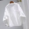 Frühling Weibliche Schwarz Weiß Denim Jacke Student Harajuku BF Weibliche Bomber Jeans Mantel Solide Batwing Hülse Jacke 210531