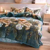 Bedding Sets Warm Winter Thick Fleece Fabric Flowers Printing Set Soft Flannel Velvet Duvet Cover Bed Sheet/Linen Pillowcases 4pcs