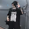 QWEEK Gothic Punk Harajuku Tshirt Emo Style Mall Topy Lato Koszulki Streetwear Czarne Grunge Odzież 210720