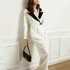 DEAT New V-neck Long Sleeve High Waist White Patchwork Asymmetrical Sashes Folds Loose Fashion Tide Women Jumpsuit 7E1791 210428