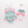 Korean Polka Dots Swimwear for Girls Lovely Baby Bath Tub Set with Bows Kids Bathing Suit Summer 210529