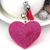 Meisje vrouwen gift sieraden sleutelhanger houder kristal strass liefde hart vorm lederen tassel sleutelhanger handtas accessoires sleutelhanger