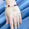 Link, ketting elegante sieraden rode glazen kralen armbanden stijl metalen bloem charme natuurlijke zoetwater parels armband voor vrouwen geschenken