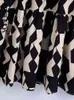 Kpytomoa女性のファッション幾何学的プリントのフリルMidi Dressヴィンテージ3四半期の袖のボタンアップ女性のドレスvestidos 211217