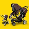 Passeggino gemellare doppio Passeggino per bambini pieghevole ad alto paesaggio Carrozzine per bambini 2 in 1 Trolley Walker Carrozzine #