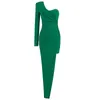 Women Sexy Lace Single Sleeve Fashion Green Black Bandage Dress Irregular Elegant Bodycon Midi Party Vestido 210527